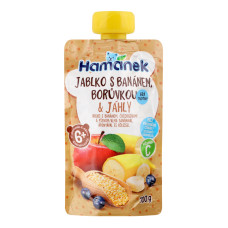 Пюре для дітей від 6міс гомогенізоване з яблук, бананів, чорниць і пшоном з вітаміном С Hamanek д/п 100г