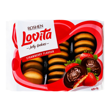 Печиво здобне з желейною начинкою Strawberry Lovita Jelly Cookies Roshen м/у 420г