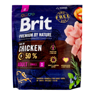 Корм сухий повнораціонний для дорослих собак дрібних порід Adult S Premium by nature Brit д/п 1кг