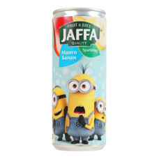 Напій соковий газований пастеризований Манго-банан Міньйони Sparkling Jaffa з/б 250мл Напій соковий газований пастеризований Манго-банан Міньйони Sparkling Jaffa з/б 250мл