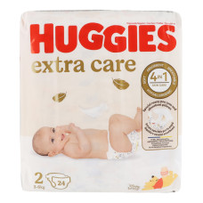 Підгузки для дітей 3-6кг 2 Extra Care Huggies 24шт