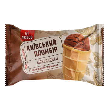 Морозиво 12% пломбір у вафельному стаканчику Шоколадний Київський пломбір м/у 80г