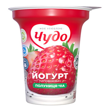 Йогурт 2.5% з наповнювачем фруктовим Полуниця-чіа Чудо ст 240г