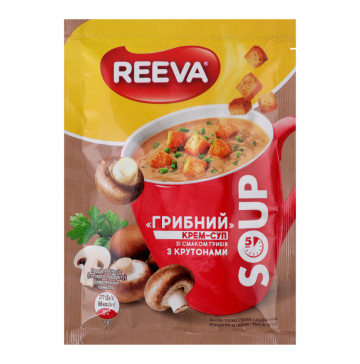 Крем-суп швидкого приготування зі смаком грибів з крутонами Грибний Reeva м/у 15.5г