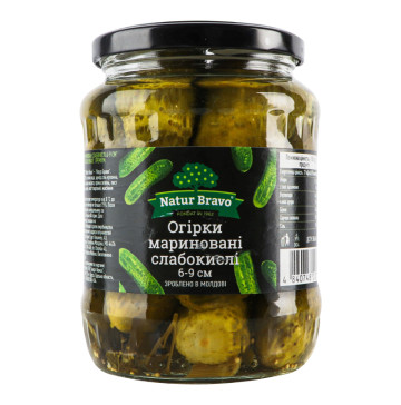 Огірки мариновані слабокислі Natur Bravo c/б 670г Огірки мариновані слабокислі Natur Bravo c/б 670г