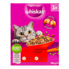 Корм сухий повнораціонний для дорослих котів З яловичиною Whiskas к/у 300г Корм сухий повнораціонний для дорослих котів З яловичиною Whiskas к/у 300г