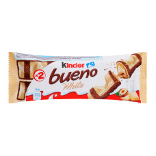 Вафлі з молочно-горіховою начинкою покриті білим шоколадом White Bueno Kinder м/у 39г