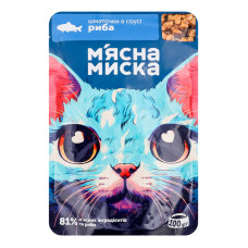 Корм консервований повнораціонний для дорослих котів Шматочки в соусі з рибою М'ясна Миска д/п 100г