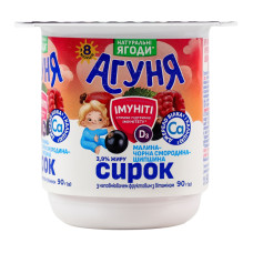 Сирок 3.9% для дітей від 8міс з наповнювачем фруктовим Малина-чорна смородина-шипшина Імуніті Агуня ст 90г
