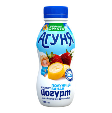 Йогурт 2.7% для дітей від 8міс з наповнювачем фруктовим Полуниця-банан Агуня п/пл 185г