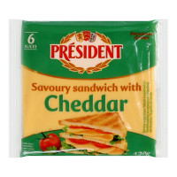 Сир плавлений 40% скибочки для сендвічів з Чеддером President м/у 6х20г
