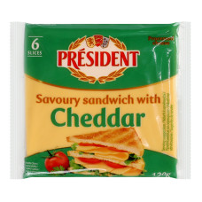 Сир плавлений 40% скибочки для сендвічів з Чеддером President м/у 6х20г