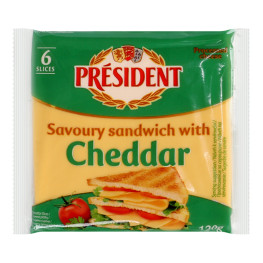 Сир плавлений 40% скибочки для сендвічів з Чеддером President м/у 6х20г
