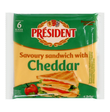 Сир плавлений 40% скибочки для сендвічів з Чеддером President м/у 6х20г