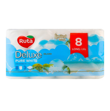 Папір туалетний 3-х шаровий Pure White Deluxe Ruta 8шт