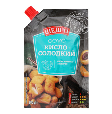 Соус з пюре абрикоса та імбиром пастеризований Кисло-солодкий Щедро д/п 200г