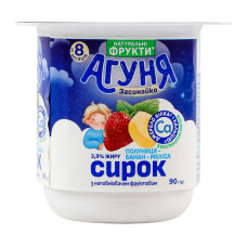 Сирок 3.9% для дітей від 8міс з наповнювачем фруктовим Полуниця-банан-меліса Агуня ст 90г