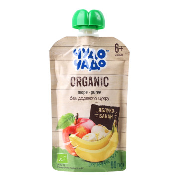 Пюре для дітей від 6міс без цукру Яблуко-банан Organic Чудо-Чадо д/п 90г