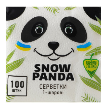 Серветки паперові столові одношарові білі Snow Panda 100шт