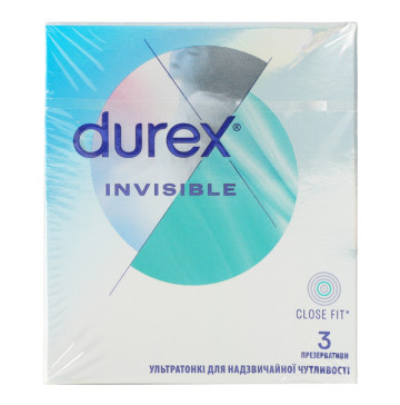 Презервативи латексні з силіконовою змазкою Invisible Durex 3шт