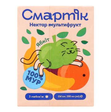 Нектар з м'якоттю та цукром гомогенізований та стерилізований мультифрукт Смартік т/п 200мл