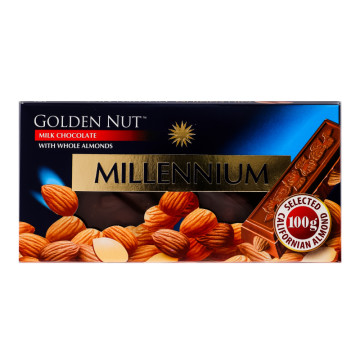 Шоколад молочний з цілим мигдалем Golden Nut Millennium к/у 100г