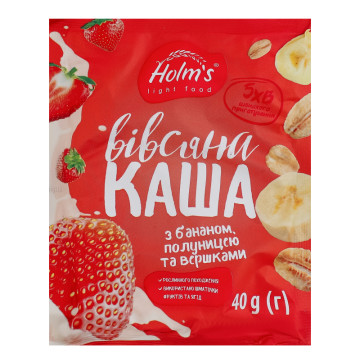 Каша вівсяна з бананом, полуницею та вершками швидкого приготування Holm's м/у 40г