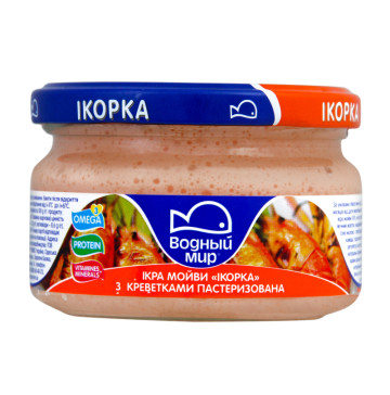 Продукт з ікрою океанічної риби та креветками пастеризований Ікорка Водний світ с/б 160г Продукт з ікрою океанічної риби та креветками пастеризований Ікорка Водний світ с/б 160г