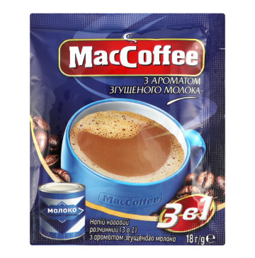 Напій кавовий розчинний з ароматом згущеного молока 3в1 MacCoffee м/у 18г