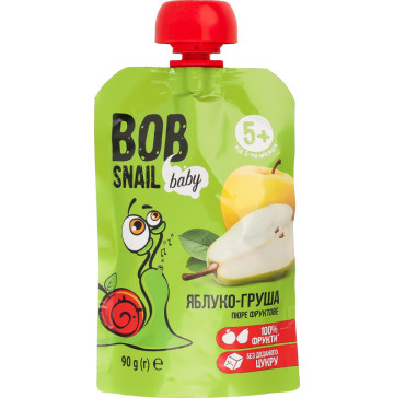 Пюре для дітей від 5міс фруктове Яблуко-груша Baby Bob Snail д/п 90г