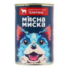 Корм консервований повнораціонний для дорослих собак Телятина Шматочки в соусі М'ясна Миска з/б 415г