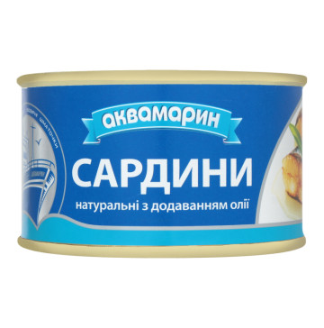 Сардини натуральні з додаванням олії Аквамарин з/б 230г