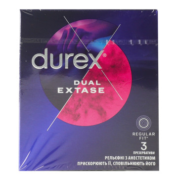 Презервативи латексні з силіконовою змазкою Dual Extase Durex 3шт