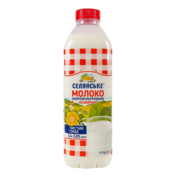 Молоко 3.4-3.8% мікрофільтроване пастеризоване незбиране Селянське п/пл 850г