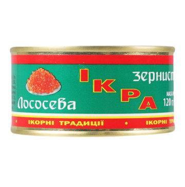 Ікра лососева зерниста солена Ікорні Традиції з/б 120г