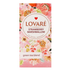 Чай зелений байховий дрібний з ягодами та пелюстками квітів та ароматом суниці Strawberry marshmallow Lovare к/у 24х1.5г