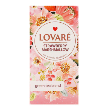 Чай зелений байховий дрібний з ягодами та пелюстками квітів та ароматом суниці Strawberry marshmallow Lovare к/у 24х1.5г