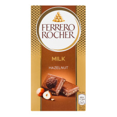 Шоколад молочний з горіховою начинкою та подрібненими лісовими горіхами Ferrero Rocher к/у 90г Шоколад молочний з горіховою начинкою та подрібненими лісовими горіхами Ferrero Rocher к/у 90г