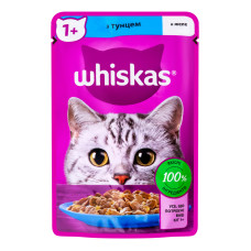 Корм консервований для дорослих котів повнораціонний З тунцем в желе Whiskas д/п 85г