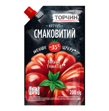 Кетчуп пастеризований зі зниженою кількістю цукру Смаковитий Торчин д/п 200г