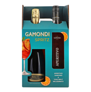 Набір Напій на основі вина 1л 13.5% Aperitivo + Вино ігристе 0.75л 12% біле Brut Millesimato Toso Spritz Gamondi к/у 1шт