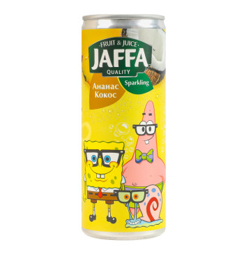 Напій соковий газований пастеризований Ананас-кокос Губка Боб Sparkling Jaffa з/б 250мл