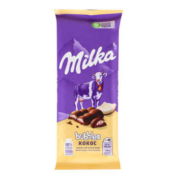 Шоколад молочний пористий Кокос Bubbles Milka м/у 97г