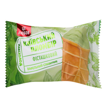 Морозиво 12% пломбір з фісташкою у вафельному стаканчику Київський пломбір м/у 80г