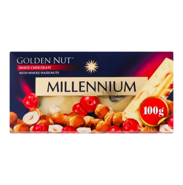 Шоколад білий з цілими лісовими горіхами Golden Nut Millennium к/у 100г