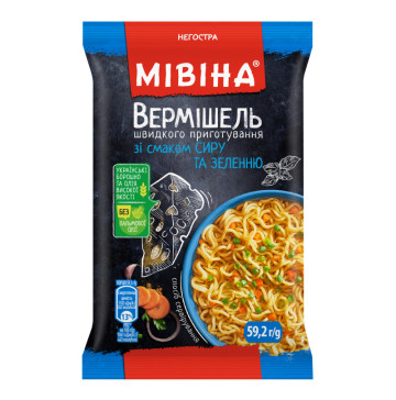 Вермішель швидкого приготування негостра зі смаком сиру та зеленню Мівіна м/у 59.2г