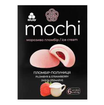 Морозиво пломбір Пломбір-полуниця Mochi Rud к/у 6х40г