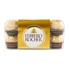 Цукерки вафельні покриті молочним шоколадом та подрібненими лісовими горіхами з начинкою Ferrero Rocher п/у 200г Цукерки вафельні покриті молочним шоколадом та подрібненими лісовими горіхами з начинкою Ferrero Rocher п/у 200г