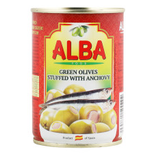 Оливки зелені фаршировані анчоусом Alba Food з/б 300мл
