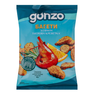 Сухарики пшеничні зі смаком тигрової креветки Багети Gonzo м/у 50г